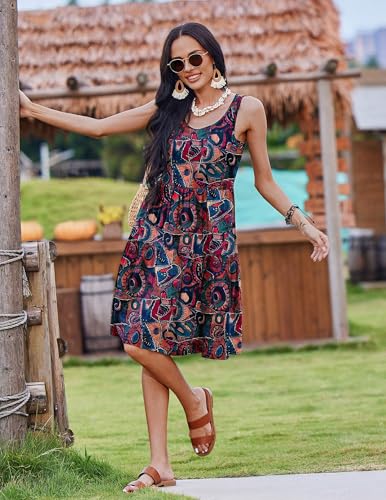 Image of Zeagoo Womens Summer Sundress Boho Floral Casual Tank Dresses with Pockets Sleeveless Tiered Swing A Line Beach Dress