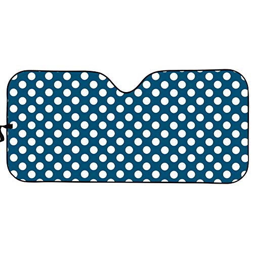 Navy Polka Dot Auto Windshield Sun Shade Universal Fit, Bubble Foil Folding Accordion Beach Style