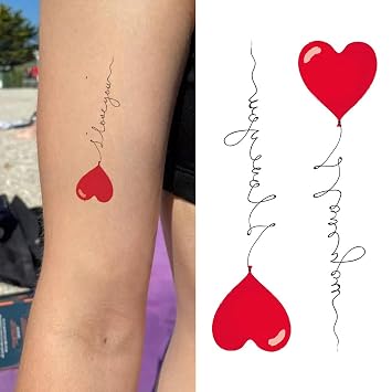 2 Sheets Romantic Love Heart Balloon Small Tiny Temporary Tattoos