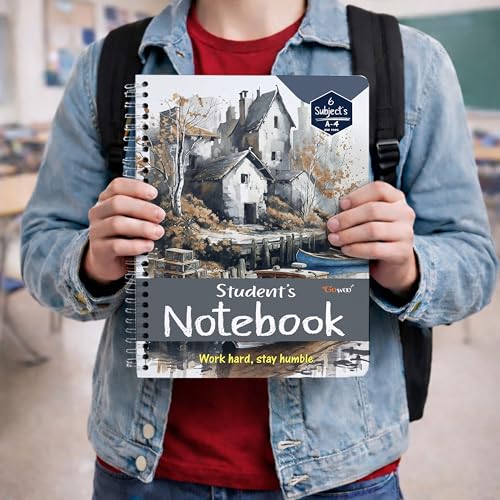 Image of GOWOO A4 size Ruled and Unruled spiral notebook || set of 2 || 400 pages || 2x200 pages each notebook || Study & Sketch || Autumn Cottage and Pisa View