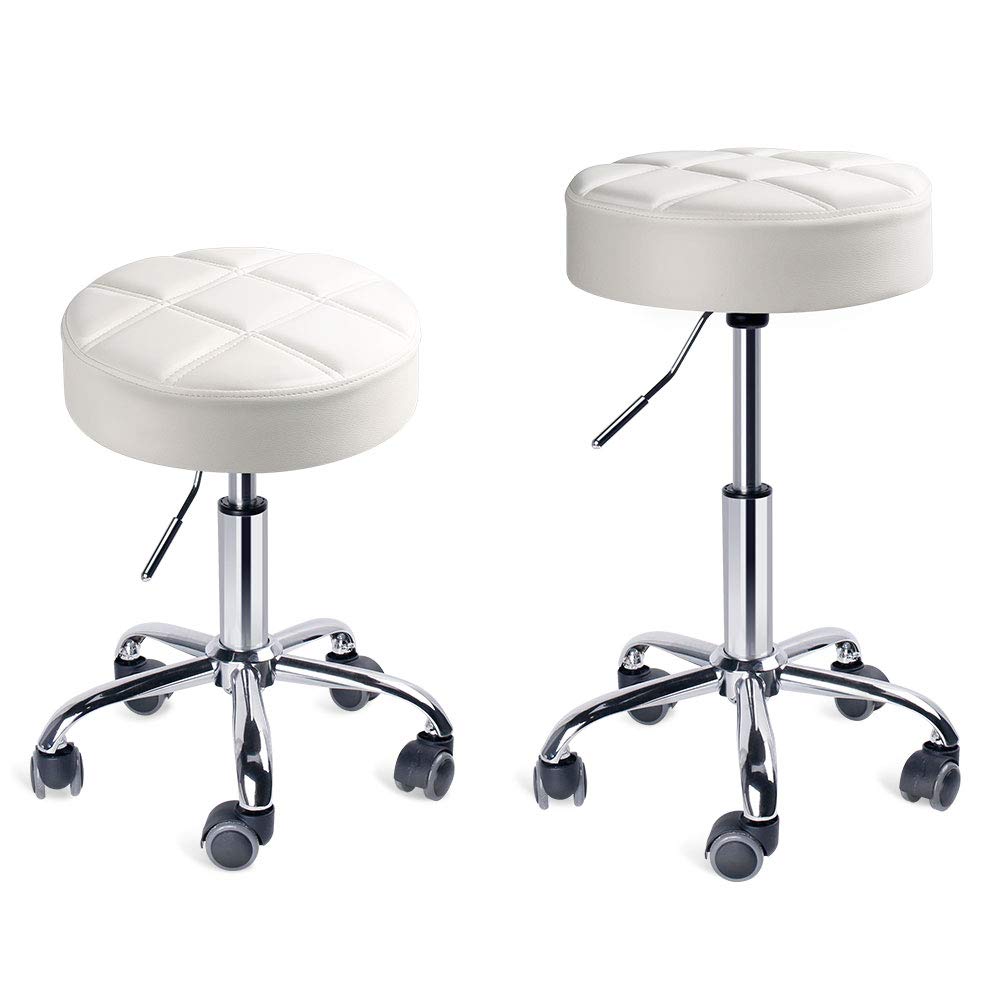 Leader Accessories Drehhocker höhenverstellbar Rollhocker Funktionaler Arbeitshocker Studiohocker im modernen Design Weiß(Sitz Φ35cm)