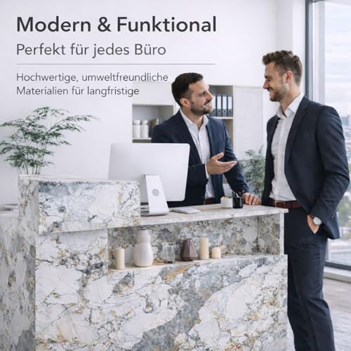 Heliosrider Empfangstheke & Empfangstresen – Theke mit offenen Ablagen, Rezeptionstheke aus Holzwerkstoff für Friseursalon, Beauty Studio, Laden, Supermarkt, Kasse(with Drawer A)