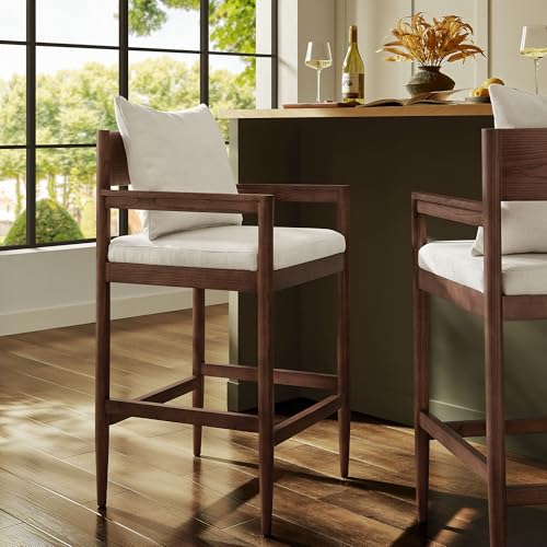 Modway Remington 29 Inch Barstool in Salt – Modern Upholstered Bar Height Stool with Back and Armrests – Wood Bar Chair with Cushion by Modway - Used condition - Image 4