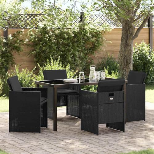QJBSAVVA Gartenmöbel Set 5-TLG Schwarz Poly-Rattan Esstisch 45,5 cm...