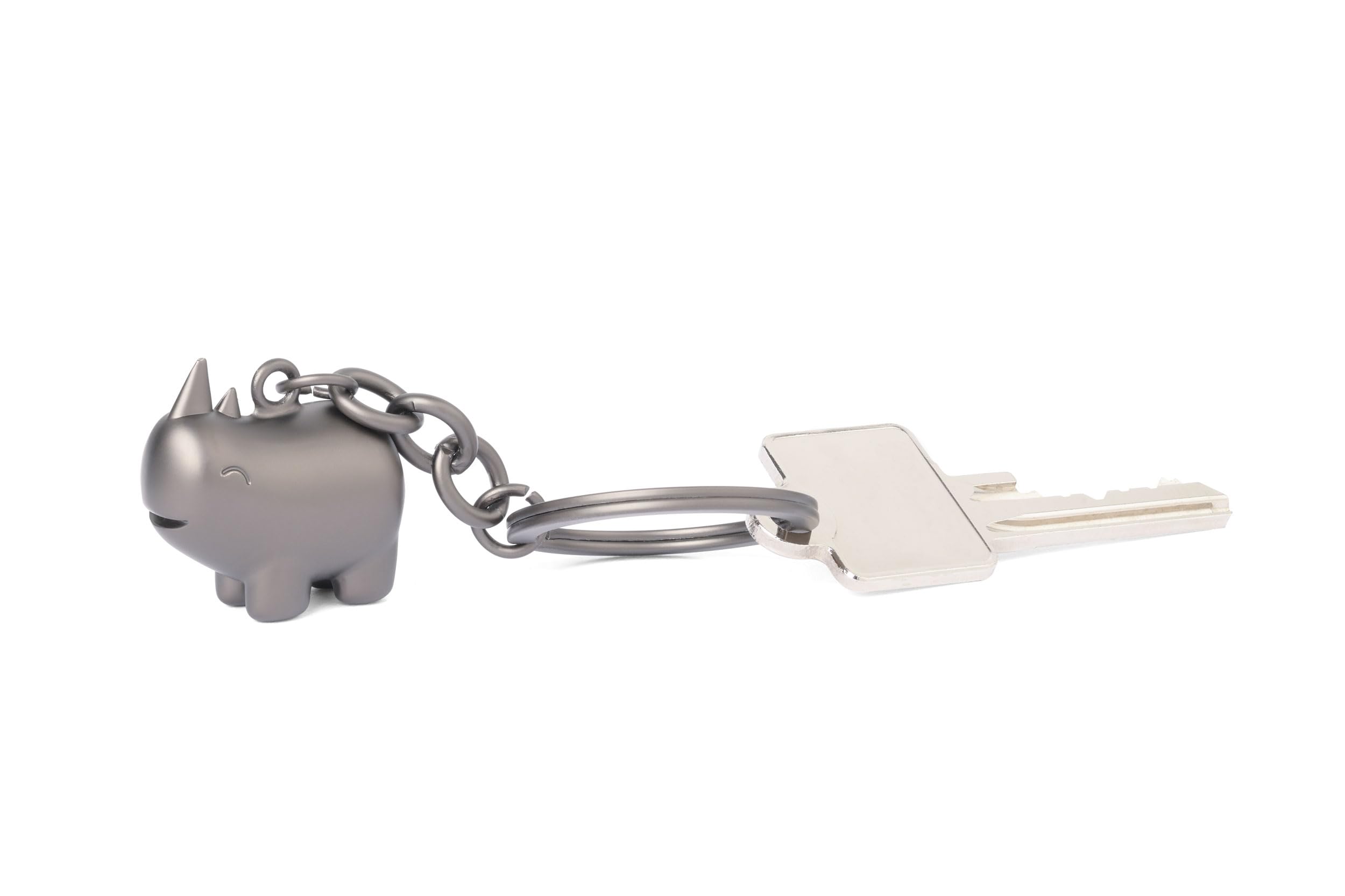 Portachiavi TROIKA Happy Rhino A Forma Di Rinoceronte, Metallo Cromato Color Fucile, Regalo Simpatico Uomo Donna, Dimensioni 90x35x19 Mm