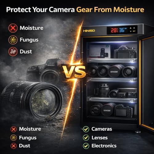 Image of HINISO 80L Camera Dry Cabinet with UV Light & Touch Panel, Electronic Humidity Control 25-60% RH, LED Display Moisture Proof Storage for DSLR, Mirrorless Cameras, Lenses & Electronics