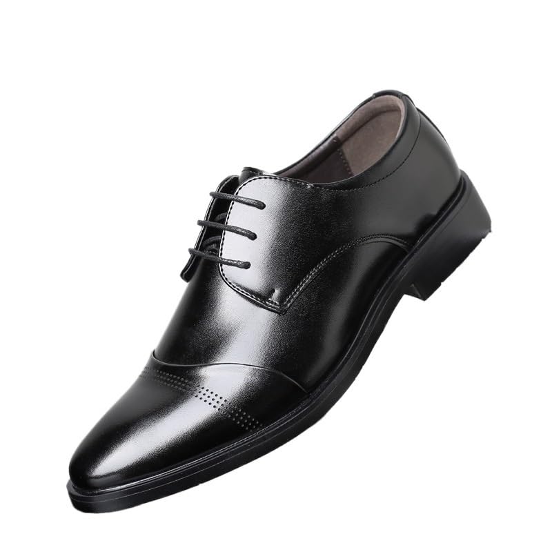 Men's Retro Oxfords Shoes Comfortable Business Lace Up Men Dress Shoes Non-Slip Softsole Pointed Toe Walking Derby Shoes - Main Image