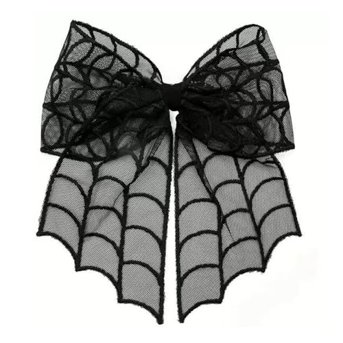 Large Halloween Hair Bow Clips Black Spider Web Alligator Clips for Women & Girls | Gothic Bow Clips Hair Accessories with Long Tail for Thin & Thick Hair| Halloween Party Hair Decoration