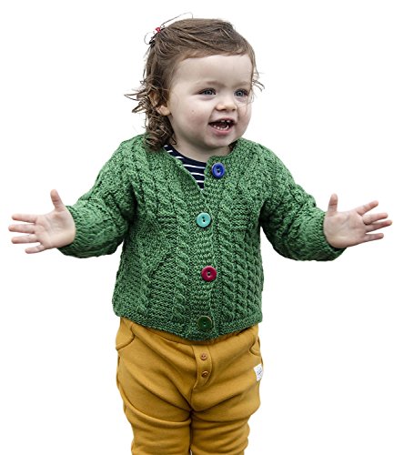 Baby Irish Sweater 100% Merino Wool Aran Cardigan Made in Ireland (Medium, Green)