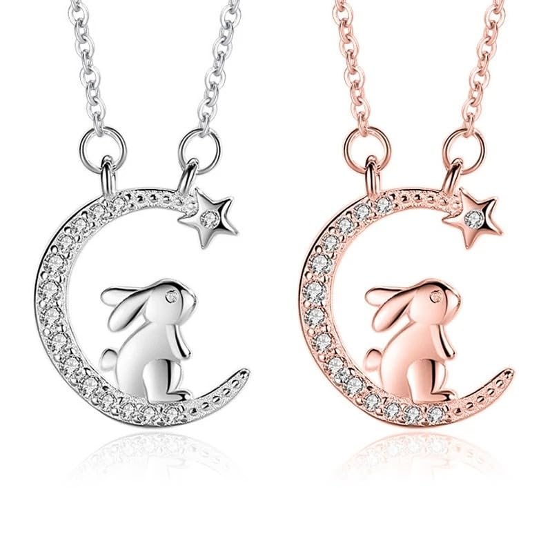 Collier pendentif lapin et lune en argent, un cadeau d'amour unique