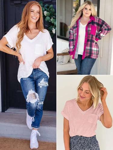 ATHMILE Womens T Shirts 2025 Short Sleeve V-Neck Shirts Cute Fit Summer Casual Tee Tops S-3XL Beach4