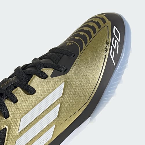 Adidas F50 Messi LEAGUE TF Futsal Shoes, Junior Kids, Boys and Girls, 6.7 - 9.6 inches (17 - 24.5 cm), Gold Metallic/Footwear White/Core Black (IG9277), 24.5 cm4