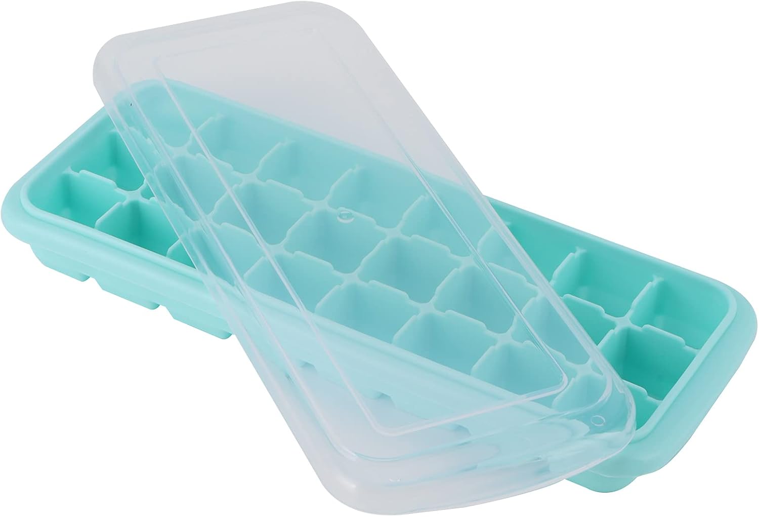 Silicone Ice Tray, 24 Grid Small Cubes with Plastic Lid, Easy Release Ice Mold for Home Kitchen, Kids Drinks, Food Safe and Space Saving (Green)