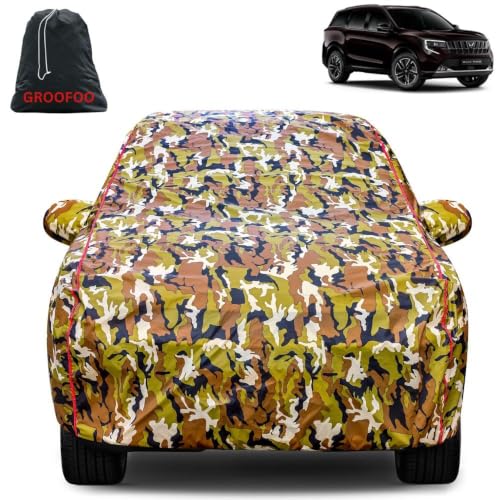 Image of Waterproof Car Body Cover with Mirror Pockets Compatible with Mahindra XUV 7XO Car Cover | Triple Stitch and UV & Dust Proof All-Weather Protection, (Army Red)