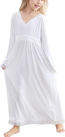 Lovely Girls Nightgown Cute Cotton Lace Vintage Bow Princess Sleeepwear Kids 3-12 Years