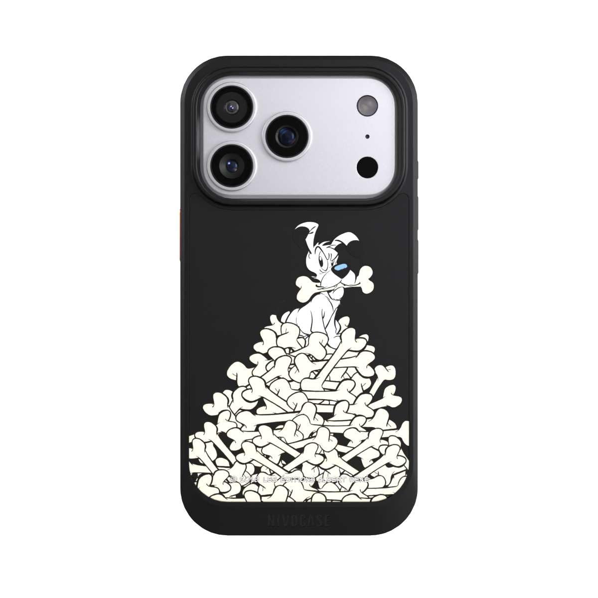 Coque iPhone 17 Pro NIVOcore design Astérix Enfance Idéfix noire ultra résistante