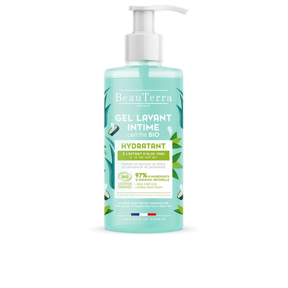 BeauTerra - Gel Lavant Intime BIO Hydratant, 500 ml - pour Toilette Intime - à l'Aloe Vera et Thé Vert BIO - Recyclable - Fabriqué en France