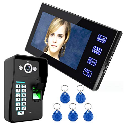 7 Zoll Video Türklingel, Fingerabdruckerkennung RFID Passwort Video Türsprechanlage Gegensprechanlage, mit Nachtsicht Überwachungskamera Home