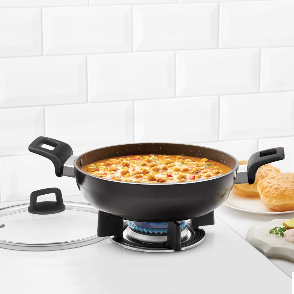 Borosil Granito Non-Stick Kadhai with Glass Lid, Induction Friendly, Granite Finish, PFOA-Free, 28 cm Diameter-image-28