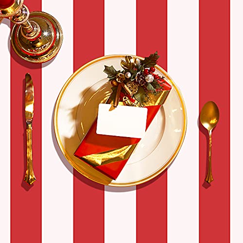 Peony Man 2 Pieces Red And White Striped Tablecloth Plastic Stripe Table Cover Carnival Circus Tablecloths Waterproof Rectangle Tablecloth For Holiday Party Picnic Decoration thumb #6