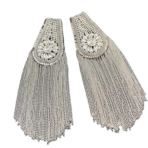 Image of Fashion rhinestone metal tassel epaulettes stage catwalk clothes accessories shoulder pad badge suit outer dress epaulettes DIY clothing accessories pins for men and women (one pair)