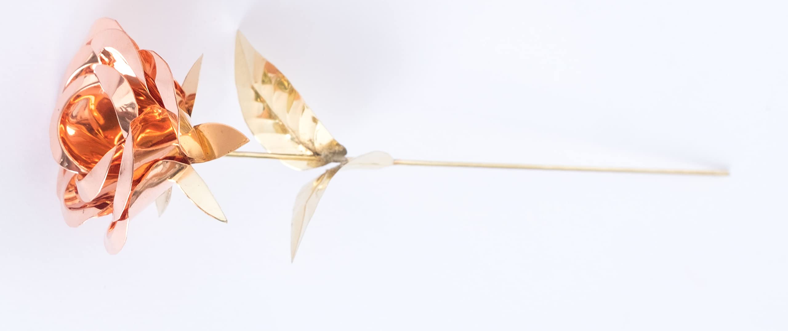 CELLY PARTY 6.5 Inch Golden Metal Rose Flower, Hand Forged Copper Rose Sculpture, Wedding Anniversary Birthday Valentine's Day Gift with Box