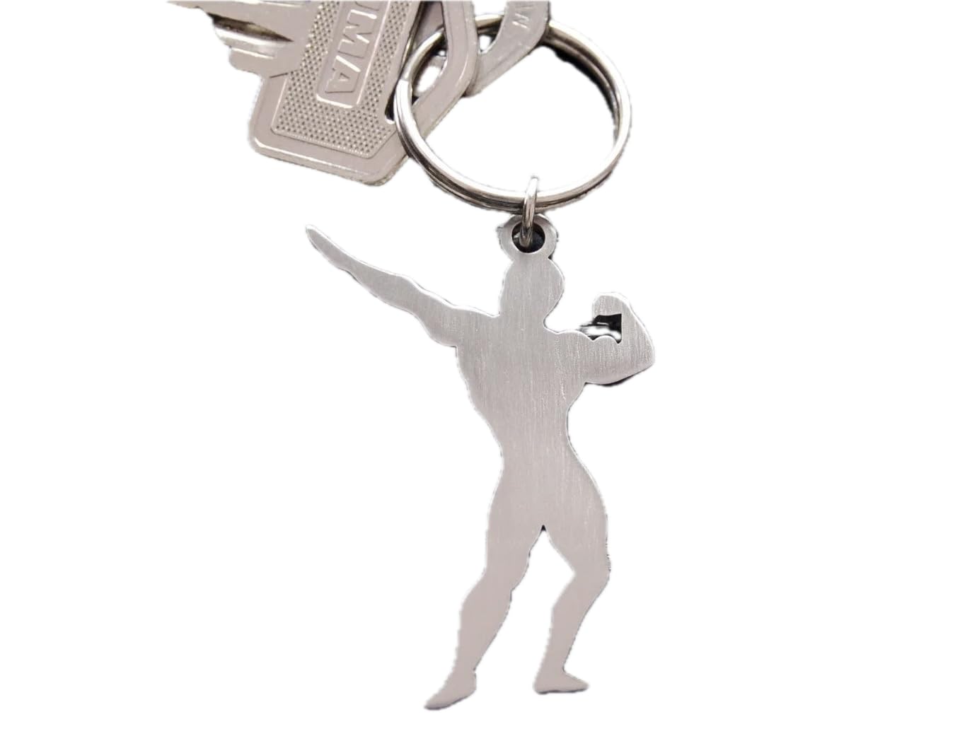 Porte-clés bodybuilder en acier brossé argenté durable de 4cm
