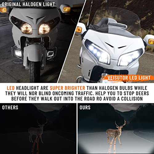 VEISUTOR LED Headlight Assembly for GoldWing GL1800, LED Headlamp Front Lamp Replacement Set w/High Low Beam DRL Water Flowing Turn Signal Light for Honda Gold Wing GL1800 2001-2018 (2 PCS) by VEISUTOR - Used condition - Image 3