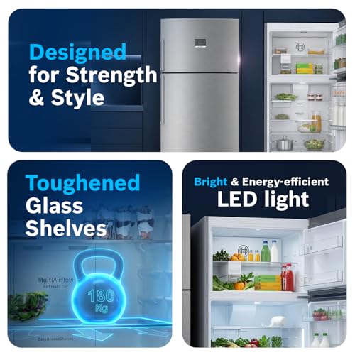 Image of Bosch 641L, 1 Star, Frost Free Inverter Double Door Refrigerator, XXL Space, VitaFresh Plus Technology, Digital Display Panel,Fat Boy series, Steel Finish (2026 Model) KDN86AID0I