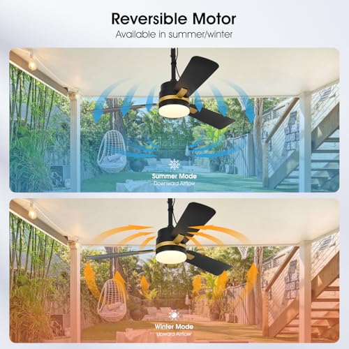 AHAWILL 42" Outdoor Ceiling Fans with Lights and Remote,Hanging Gazebo Fan,Plug in Ceiling Fan for Patios,3 Color Dimmable,Portable Fan with Hook for Porch,Pergola,Black and Gold - Image 5
