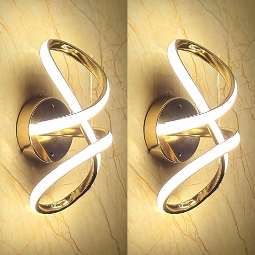 Image of Infinity Golden Modern Wall Light for Home, LED Wall Lamp with 3 Color Lighting (Cool /Warm /Natural White), Perfect for Bedroom, Hall, Pack of 2