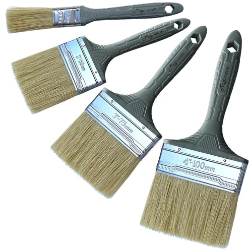 Magimate Bristle Paint Brush Wall Trim House Touch-up Stain Brushes Set Premium Furniture Painting Brush Wood Fence Staining Brushes Assorted Sizes 1 Inch 2 Inch 3 Inch and 4 Inch - Pack of 4
