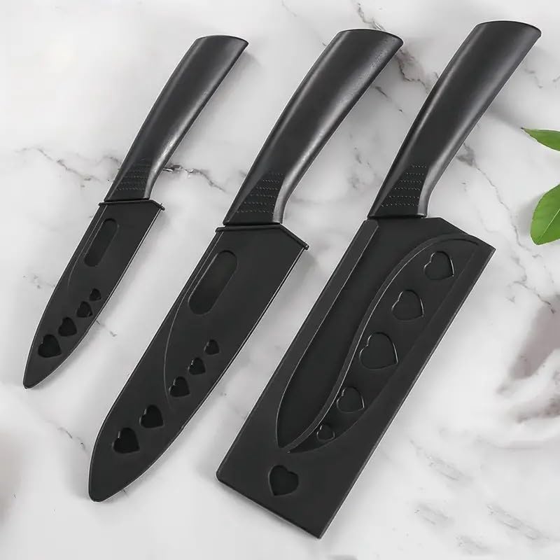 ZEPLOREKnife Set for Kitchen ^ Professional 3 Pieces High Carbon Stainless Steel Colour Printed Coated Chef Knife I Utility Knife I Sontuku Knife I Kitchen Knives with Ergonomic Handle. (Black)