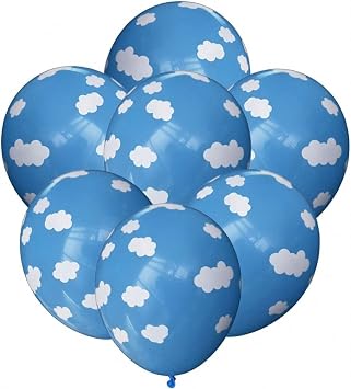 Cloud Balloons, Birthday Balloons, Blue Sky White Cloud, 12 Inches, Set of 30, Birthday Decoration, Round Shape, Decorative Balloons, Cloud Pattern, Rubber, Blue Cloud Balloons, Boys and Girls,