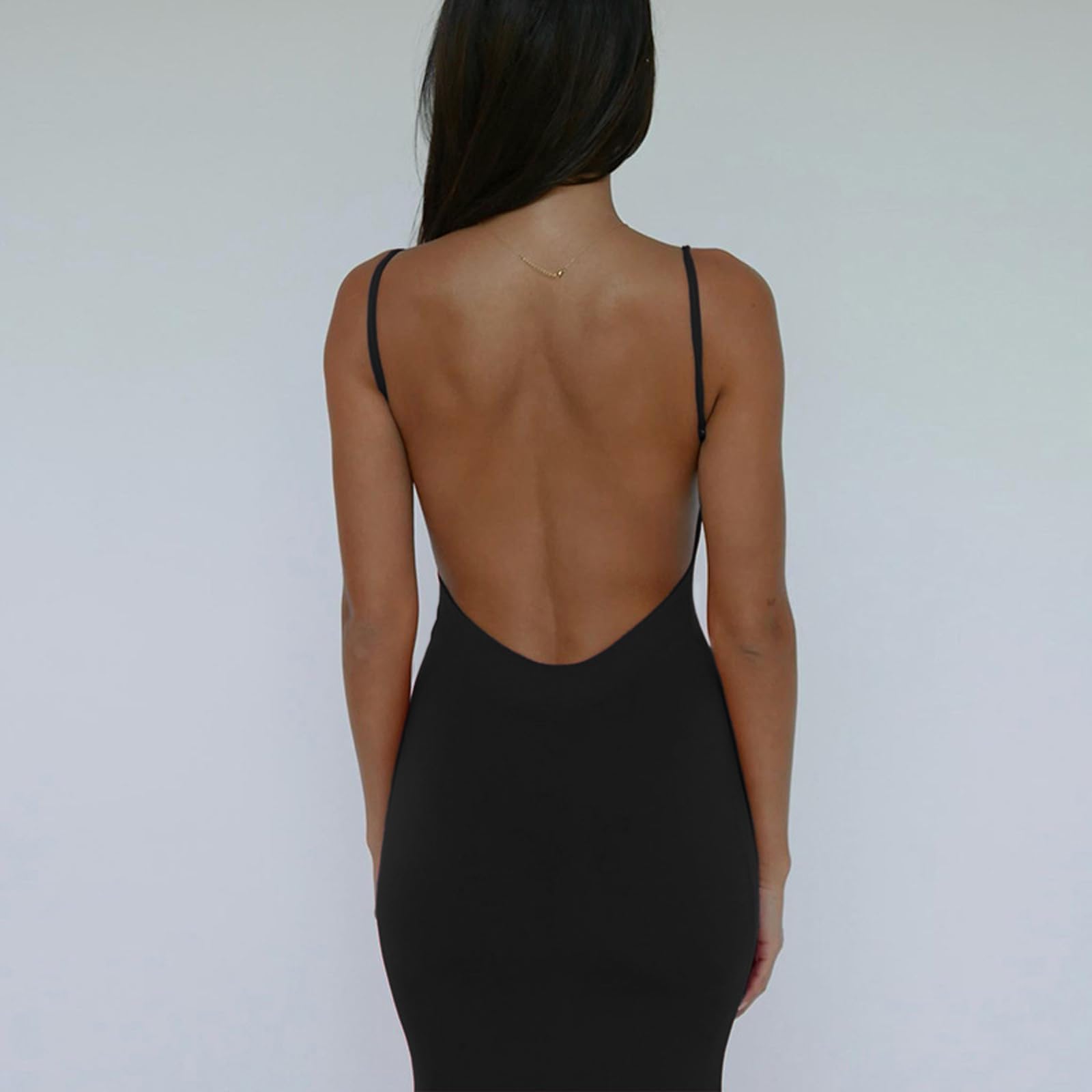 Vestito Lungo Donna Sexy Spaghetti Strap Maxi Abito Estivo Bodycon Senza Schienale Vestito Elegante Senza Maniche Collo Quadrato Vestiti da Sera Aderente Abito da Discoteca Cocktail Festa Cerimonia
