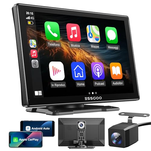 ESSGOO CarPlay & Android Auto,schermo CarPlay IPS da 9 pollici per auto con Dash Cam anteriore 4K,telecamera di backup...