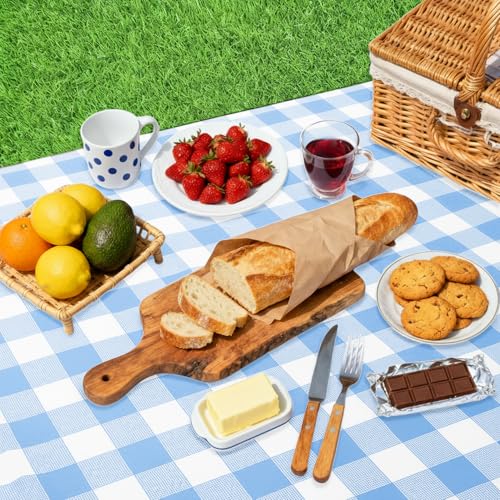 Image of Oigco Light Blue Gingham Tablecloth - 54 x 108 Inches, Rectangle Disposable Light Blue Checkered Tablecloth, Picnic Table Covers for Dining /Camping /Picnic /Outdoor