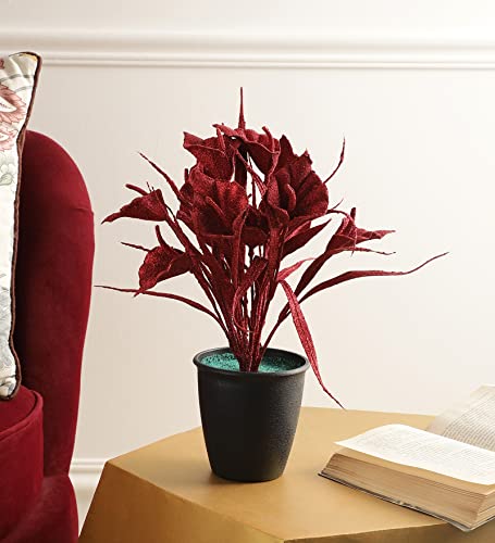 Image of Foliyaj Artificial Red Tulip Plant in Black Pot with Green Grass for Interior Decor | Faux Plant for Desks, Shelves and Side Tables for Your Home and Office | Fake Plants for Indoor Decoration