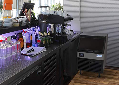 Image of KoolMore CIM-280 Undercounter Ice Maker Machine, 280 lb. Full Cube Production, Air Cooled and Free Standing, Black and Silver Stainless-Steel Frame, Restaurant, Bar, Cafe or Hotel