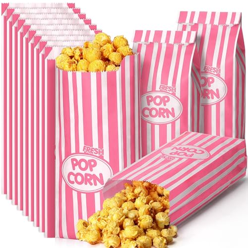 Image of Sherr 500 Pcs 2oz Popcorn Bags Bulk Pink Retro Stripes Disposable Popcorn Bags for Circus Carnival Party Favors Movie Nights Birthday Party Event Supplies Machine Accessories