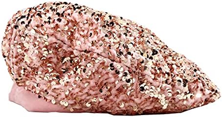 EachEver Women Bling Beret Hats Sequin Cap Fashion Sparkle Shining French Style Beanie Pink