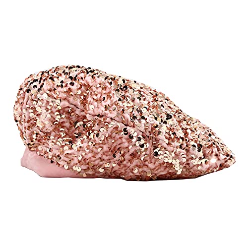 Eachever Women Bling Beret Hats Sequin Cap Fashion Sparkle Shining French Style Beanie Pink #TOP2
