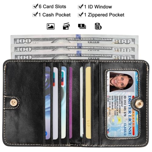 Image of Itslife Women's Rfid Blocking Small Compact Bifold Leather Pocket Wallet Ladies Mini Purse with id Window (Waxed Black)