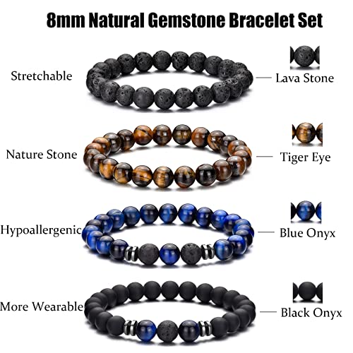 Pulsera de Piedra Natural Tiger Eye para Hombre 8MM miniatura 3