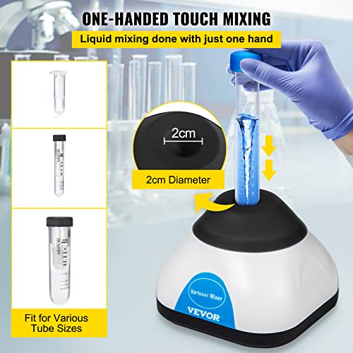 Image of VEVOR Vortex Mixer, 3000RPM Mini Vortex Mixer Shaker, Touch Function Scientific Lab Vortex Shaker, Mix Up to 50ML, 6mm Orbital Diameter for Test Tube, Nail Polish, Eyelash Adhesives, Paint
