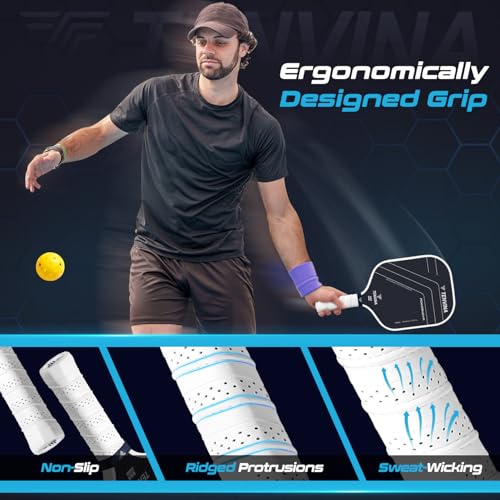 Image of TENVINA Pickleball Paddles, Multi-Layer T700SC Textured Carbon Fiber Pickleball Paddle, Pickle Ball Paddle with Strong Spin & Power Surface, 4-Types of Shapes and Thicknesses, USAPA Approved
