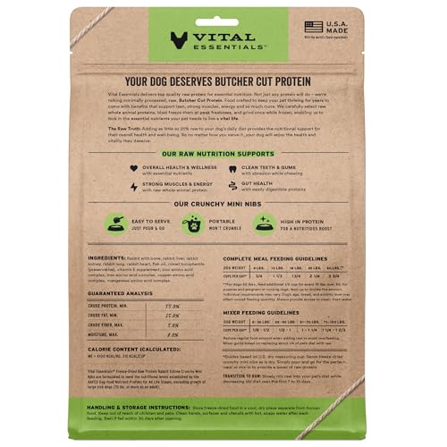 Image of Vital Essentials Freeze Dried Dog Food, Rabbit Mini Nibs, 14 oz Bag