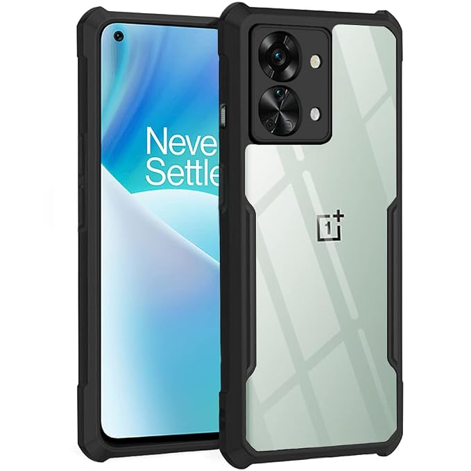 TheGiftKart Shockproof Crystal Clear Back Cover Case for OnePlus Nord 2T 5G | 360 Degree Protection | Protective Design | Transparent Back Cover Case for OnePlus Nord 2T 5G (PC & TPU, Black Bumper)