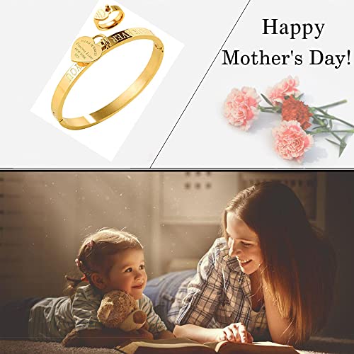 JINHUI Gold Bangles Bracelets for Women, Love Heart Dangle Charm Dainty Women’s Bangles Bracelets Hollow out 18K Plated Engraved Stainless Steel 6.5”4