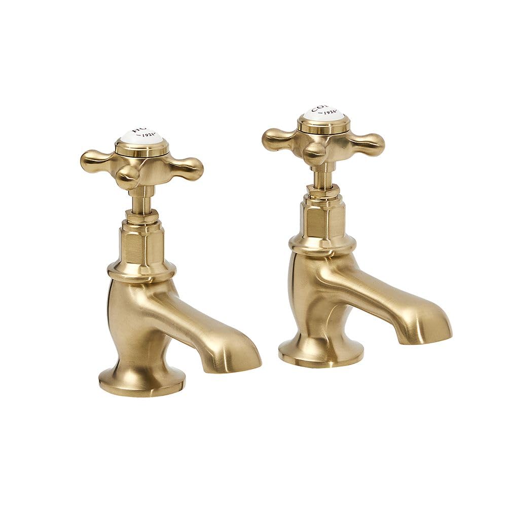 Milano Brushed Brass Elizabeth Basin Pillar Taps Crosshead Handles